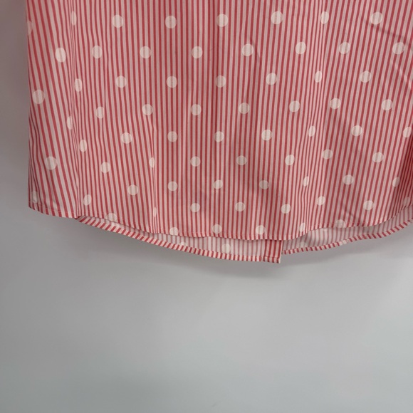 Chico's No-iron Button Front Cotton Top Size 2(L) Pink White Dot Stripe - Picture 9 of 10